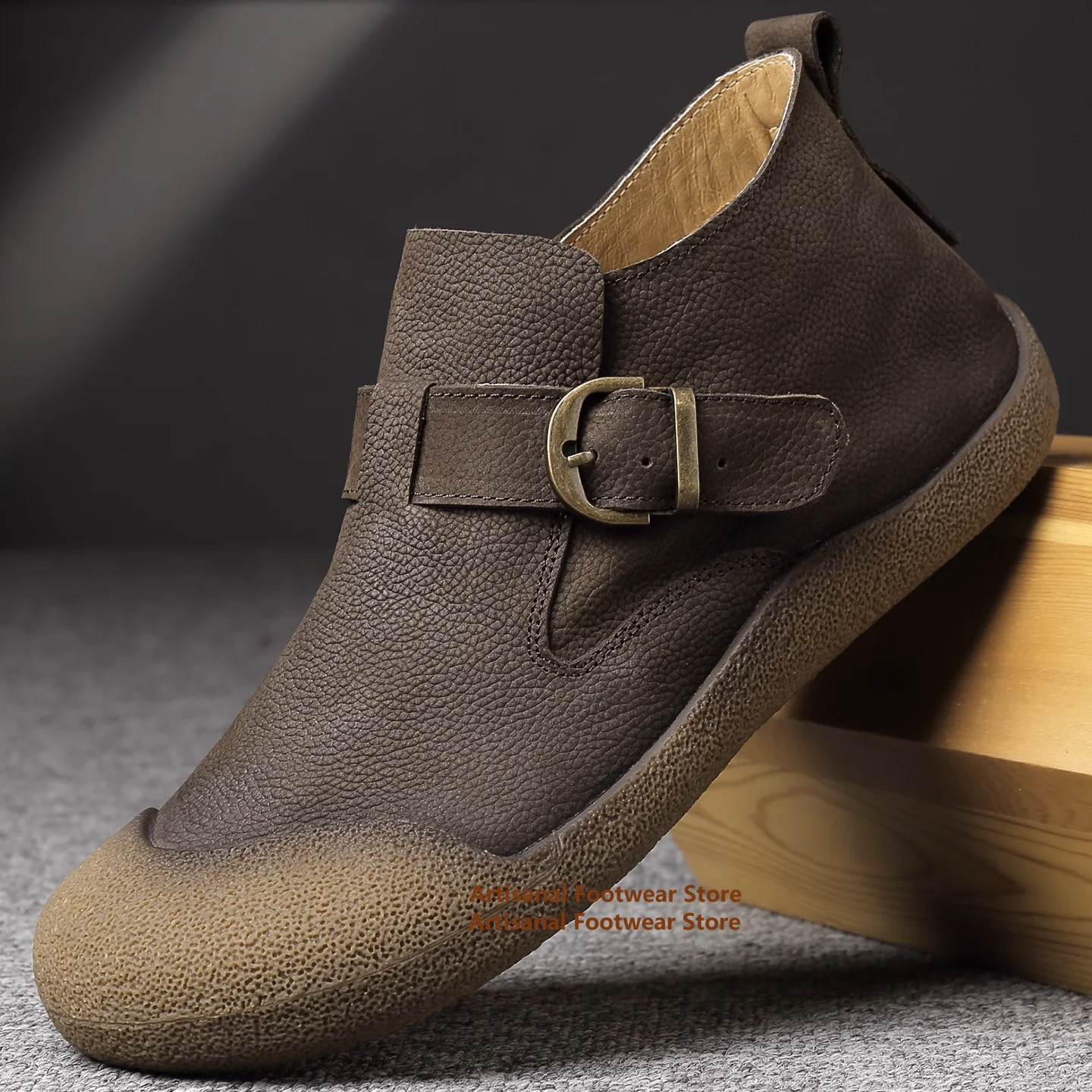 

Cowhide Men's Boots Buckle Strap Design Soft Leather Soft Sole High-Top Boots Genuine Leather Men Shoes Newest Handmade Booties