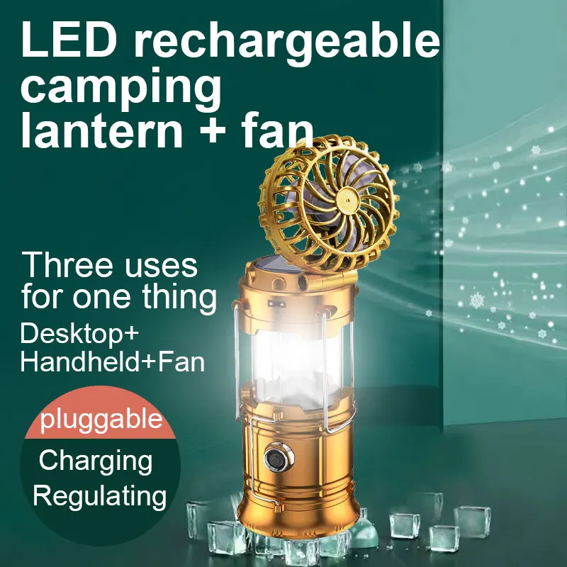 Multifunctional Led Camping Light Rechargeable Camping Lamp Solar Power Charging Portable Fan Lantern Emergency Outdoor Lighting