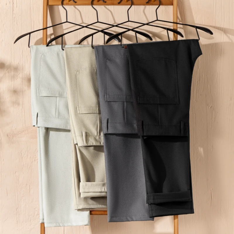 

2026 summer brand men's high waist quality lightweight full length pants business casual thin linen office Straight trousers