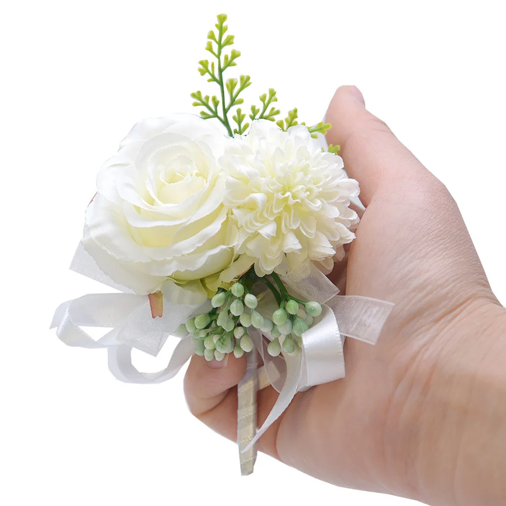 

1Set Wedding Corsage Wrist Flowers Set Realistic Silk Cloth Brooch for Bride Bridesmaid Prom Dance Party Accessory
