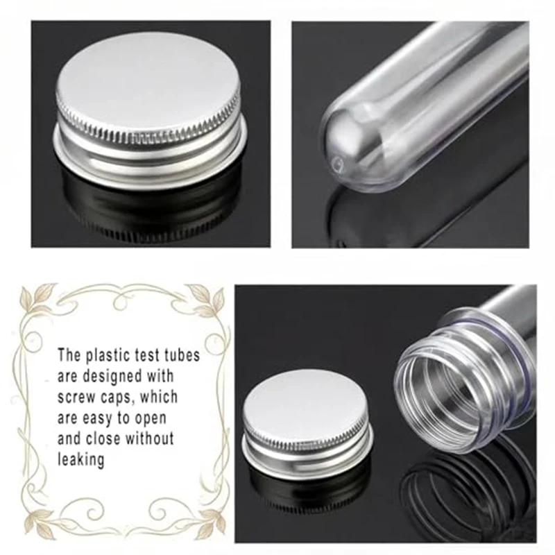 20-50Pcs 25×140mm Clear Plastic Test Tubes with Sealed Aluminum Caps, Reusable Empty Containers for DIY Crafts & Laboratory Use
