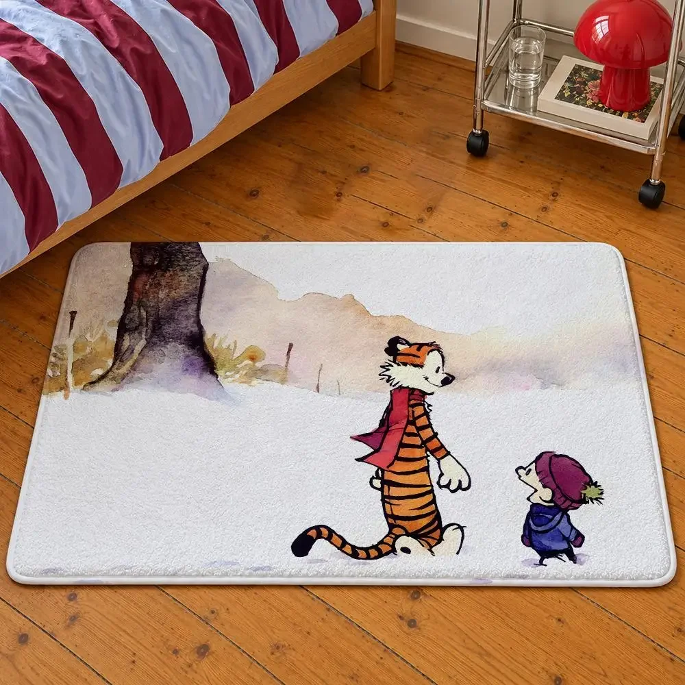 Comic Calvin and Hobbes Spaceman Spiff Floor Mat Soft Flannel Entrance Doormat Non-Slip Washable Rug For Bedroom Home Decor