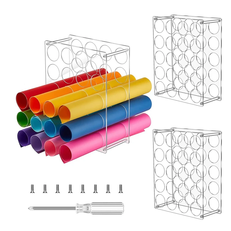 Top-3 Pack Clear Acrylic Vinyl Roll Storage Rack 20 Holes Lightweight Sturdy Vinyl Roll Holder Organizer For Art Room Decor