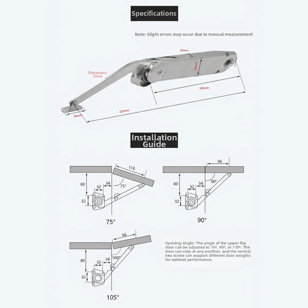 Cabinet Lid Support Rod in Solid Zinc Alloy with Arbitrary Stop Control Soft Close Buffer and 110 Degree Maximum Opening Angle
