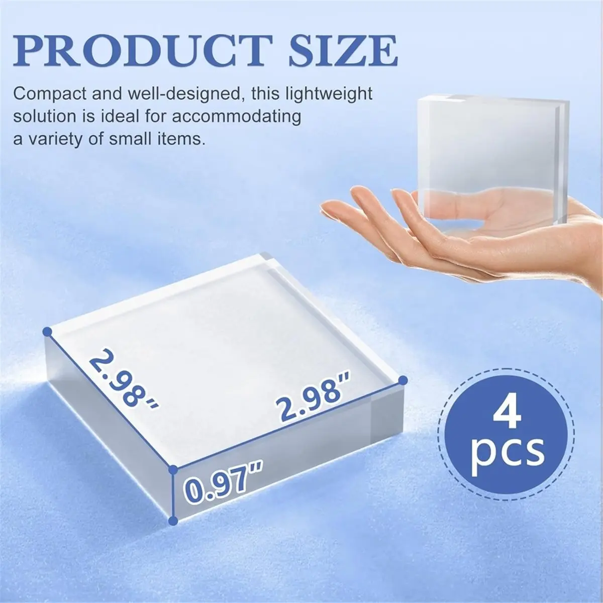 Multi-use Gear Acrylic Display Blocks 3x3 Inch, Set of 4 Clear Square Riser Stands for Jewelry, Trophies, and Collectibles