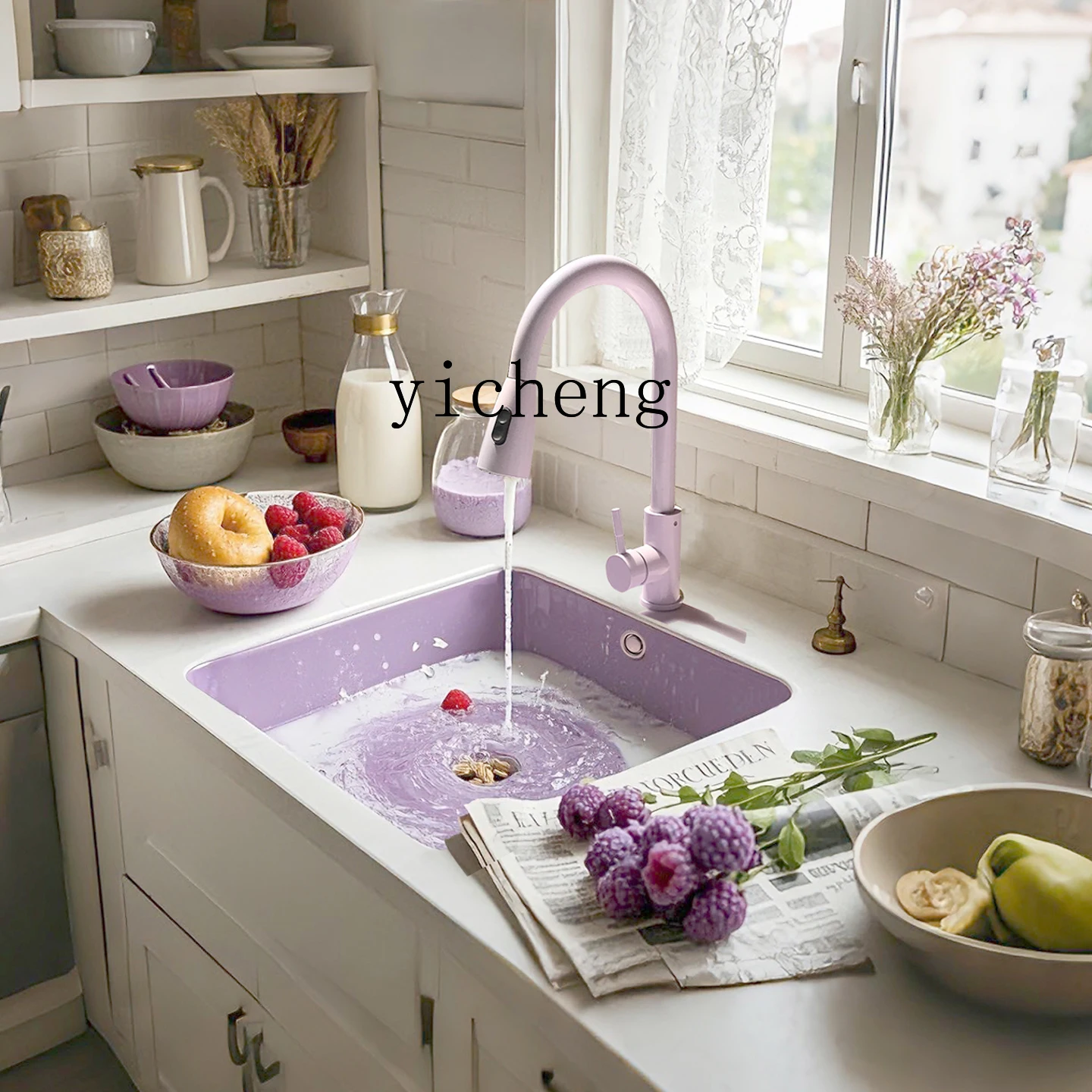 

LX quartz stone large single slot color kitchen wash basin sink