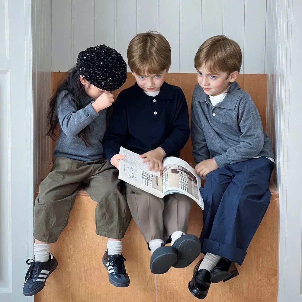 

2025 Autumn Winter School Kids Knitwear Boys Girls Pullovers Thermal Base Versatile Top Soft Wool Long Sleeve Sweater 1-12 Years