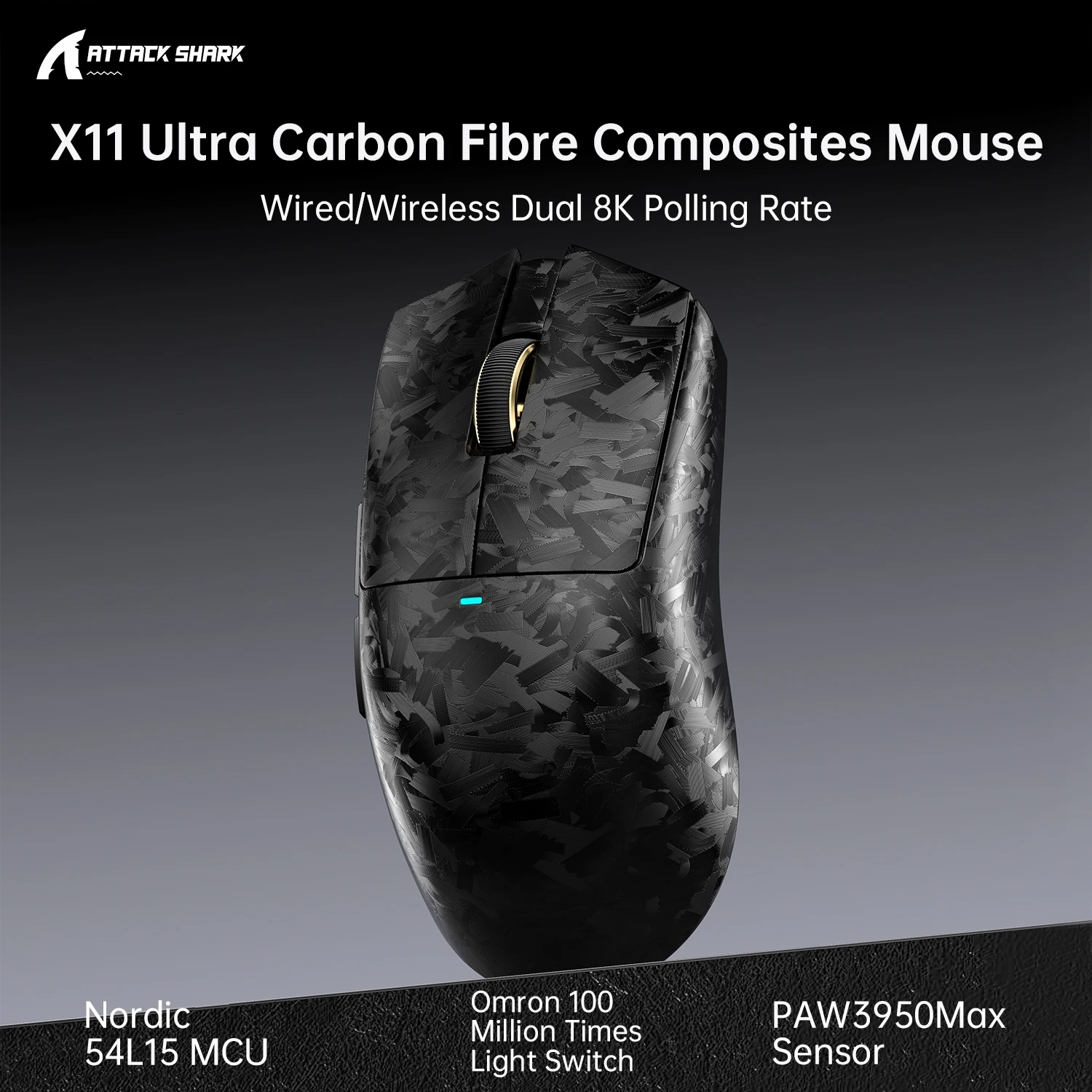 ATTACK SHARK X11ULTRA Dual 8K Mouse and X11 Wireless Gaming Mouse PAW3950Max Sensor 42K DPI Carbon Fiber Ultra-Lightweig Mouse