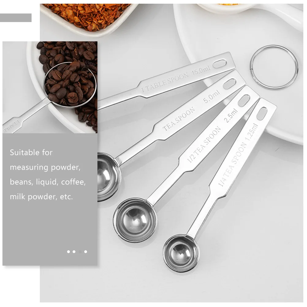 

2 Sets Measuring Spoons With Scale Stainless Steel Kitchen Baking Tools Measure Spoon For Ingredients Powder Liquid Coffee Milk