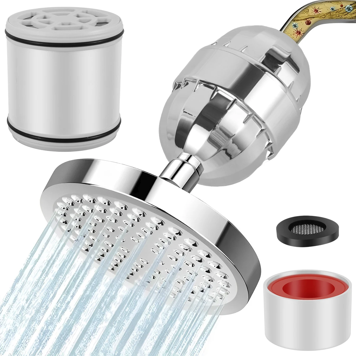 

Shower Water Filter Kit 15-Stage Plastic Shower Head Filter with 1/2inch Thread Stable Shower Filter with Cartridge and Raw