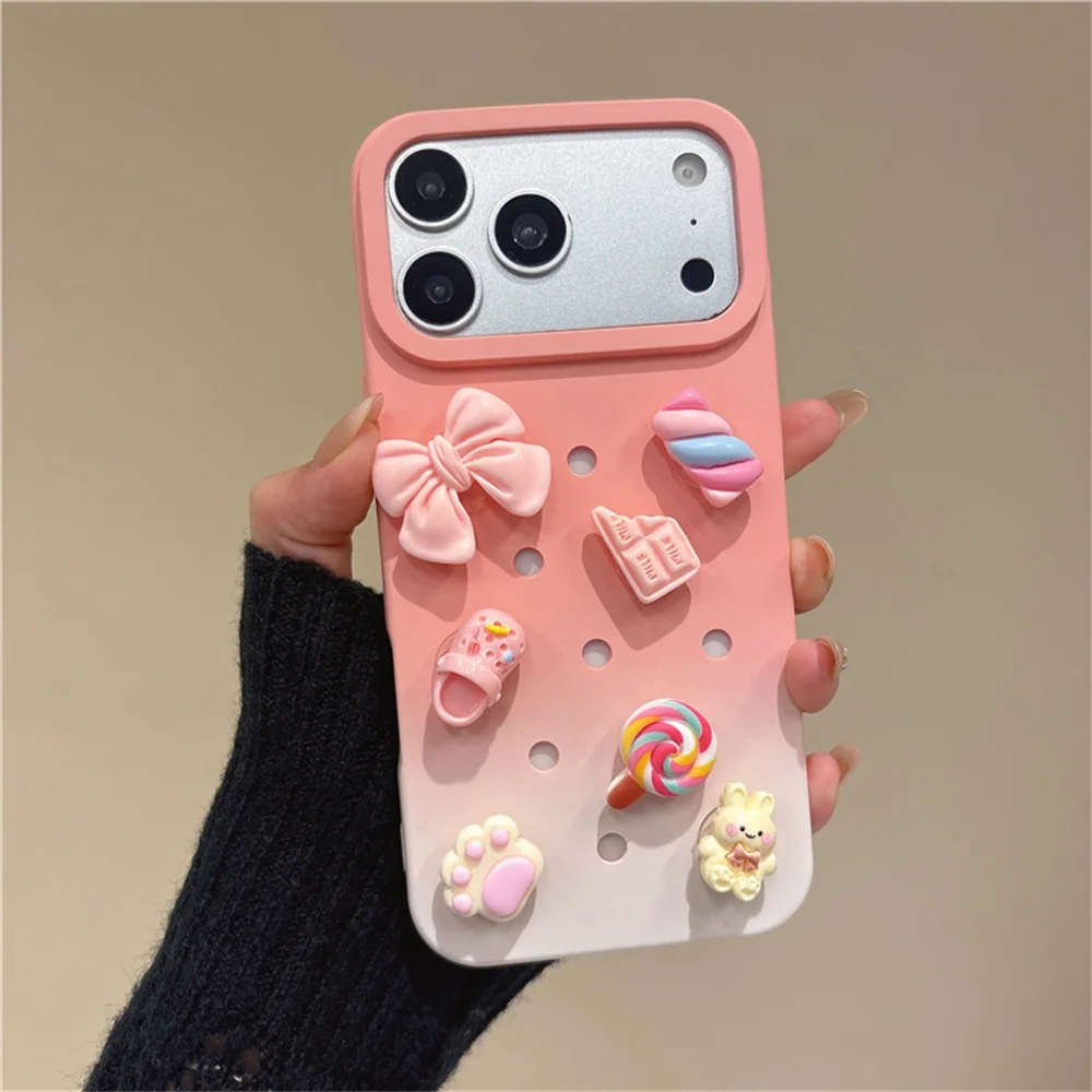 Pastel Cute 3D Snack Paw Charm Phone Case for 17 Pro Max Matte Gradient Breathable Hole Protective Cover for iPhone 16 15 14 13