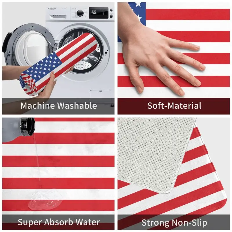 USA American Flag Doormat Mat Anti-Slip United States US Stars Bathroom Kitchen Balcony Living Room Entrance Rug Carpet 40*60cm