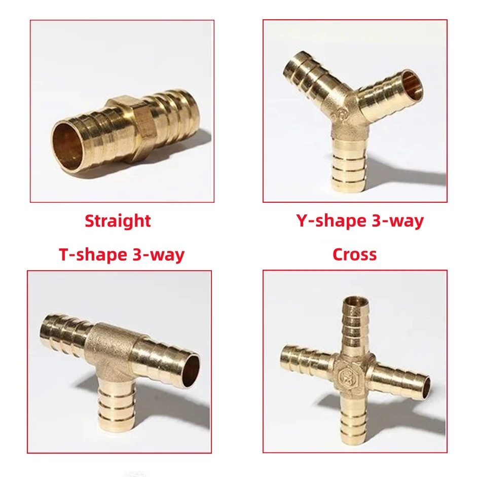T-type Y-type 3-way Brass Pipe Fittings Connector X- type 4-way Barbed Adapter 6/8/10/12/14/16/19mm Fuel Gas Water Pipe Joint