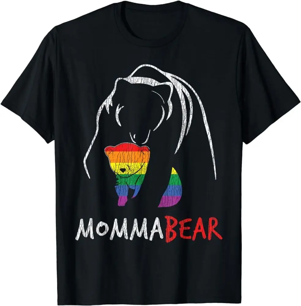 Vintage Rainbow Mama Bear Hug Love Support Parent Pride LGBT T-Shirt ,UnisexUnisex Summer Luxury Brand Oversize