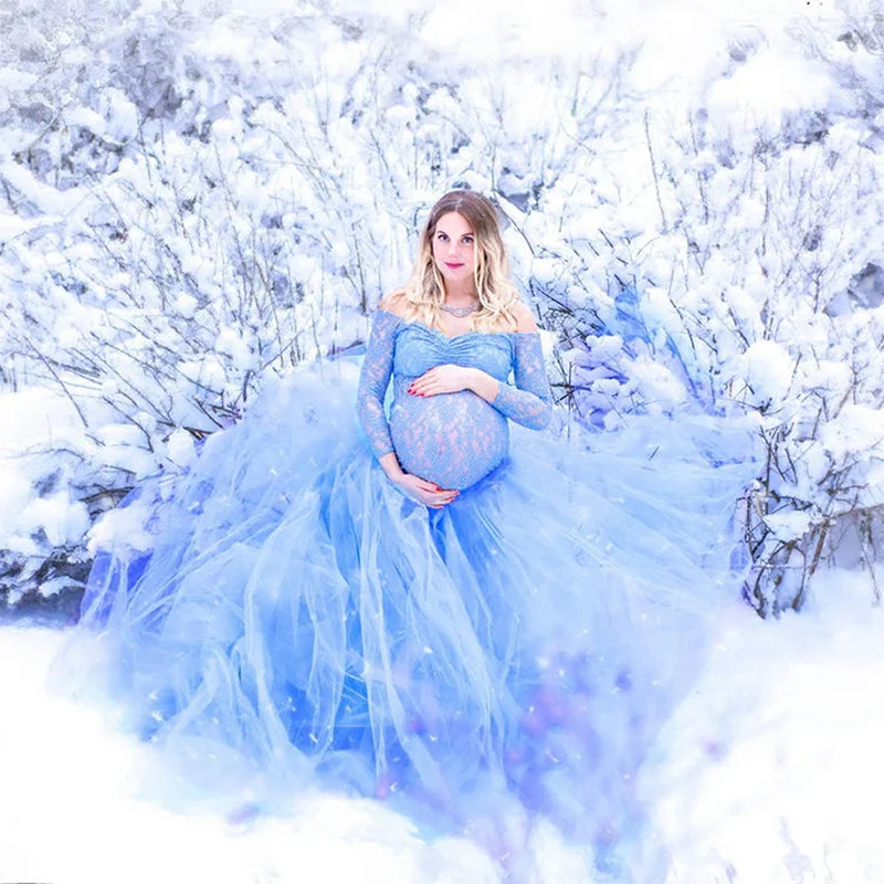 長袖マタニティガウンレースマキシドレス妊婦服写真撮影用妊娠ドレスマタニティドレス写真撮影用