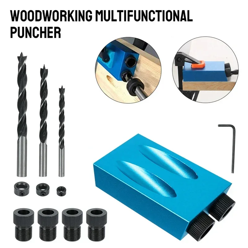 

14Pcs Woodworking Oblique Pocket Hole Locator Jig Kit 15 Degree Angle Drill Guide Set Hole Puncher DIY Carpentry Drill Bits Tool