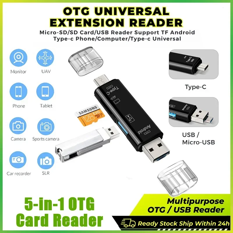 

【Fast Delivery】5-IN-1 USB 3.0 OTG Micro USB Type C Card Reader SD Memory Card Reader For Micro TF USB C OTG Card Reader