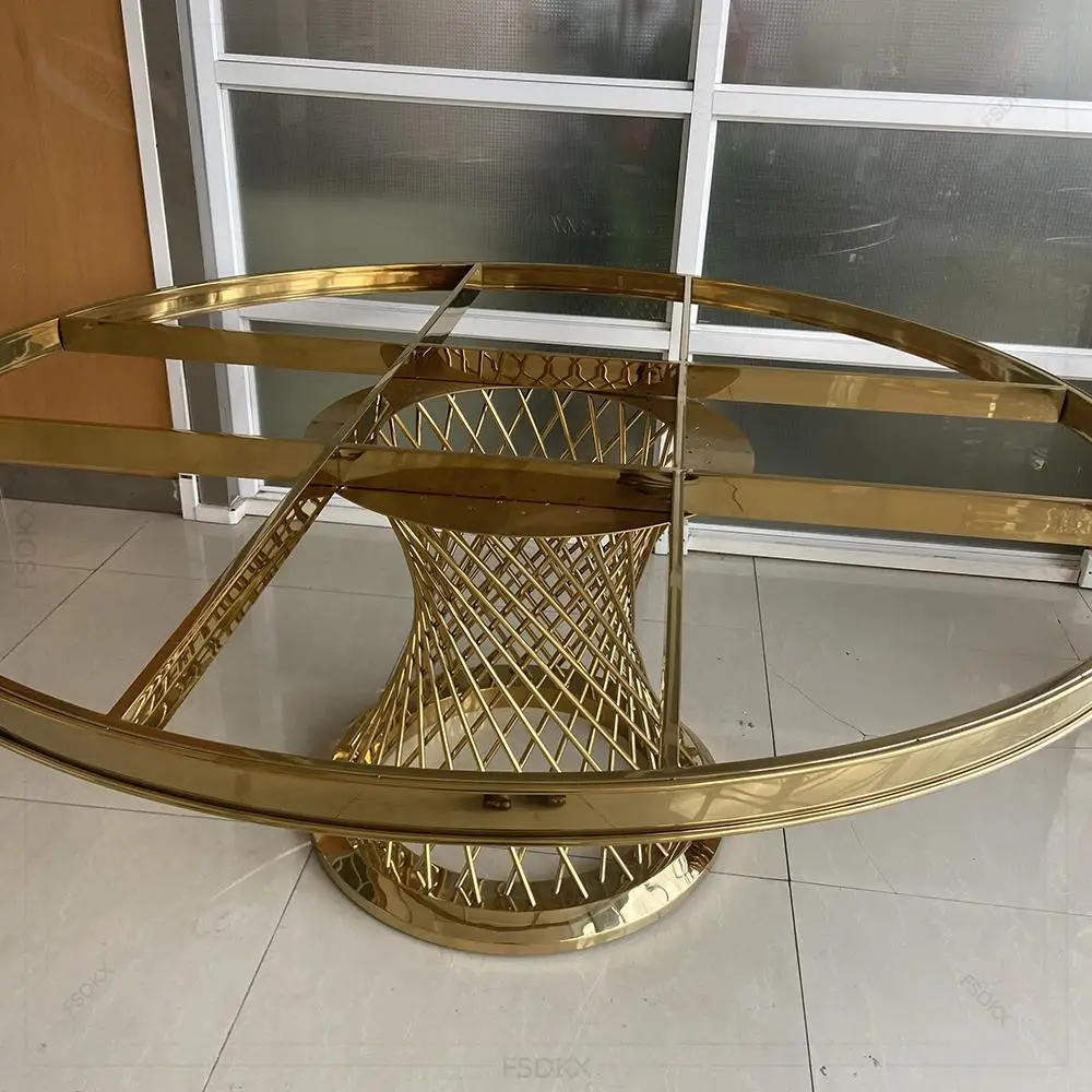 Elegant Mirror Glass Top Gold Stainless Steel Wedding Reception Round Table