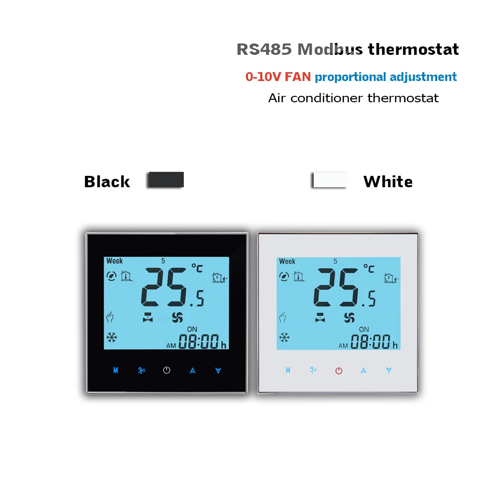 24VAC Modbus & RS485 thermostat 0-10V Fan output 2P-4P fan coil thermostat for cooling heating