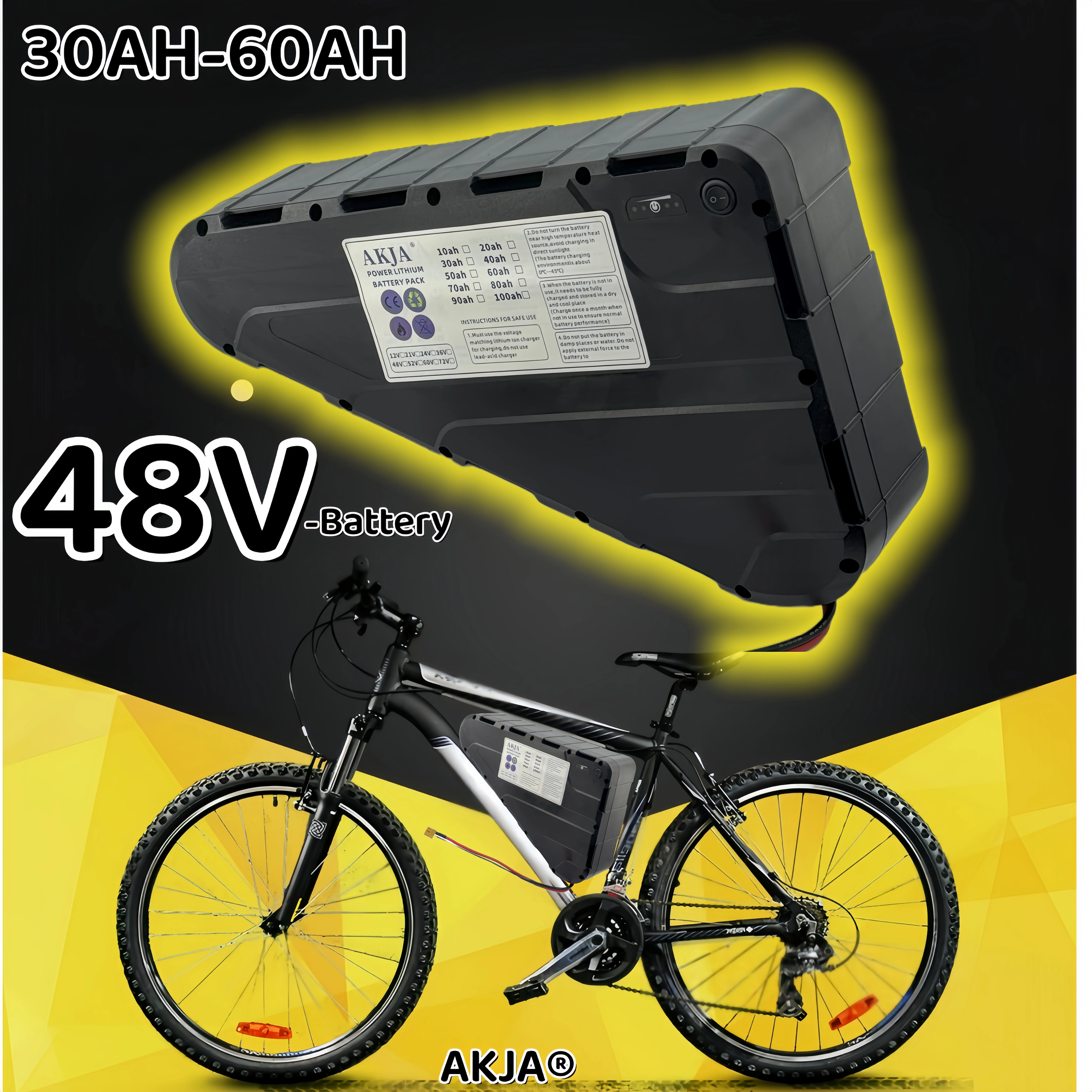 

Air fast transportation Capacity Waterproof Hard Case Strong power 48V60AH High battery pack 350W500W750W1000W triangle battery