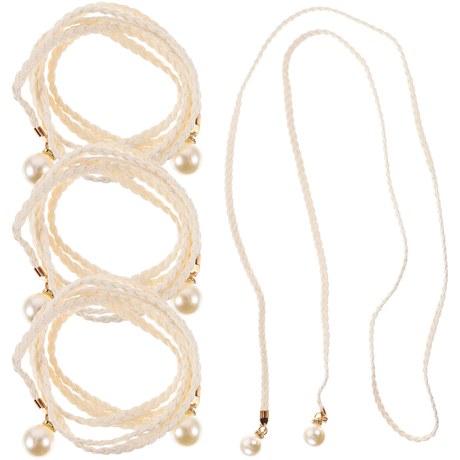 

4Pcs Curtain Tiebacks Pearl Waist Belt Braided Rope Holder for Thick Thin Curtains Easy Fixing Buckle Home Supplies Window