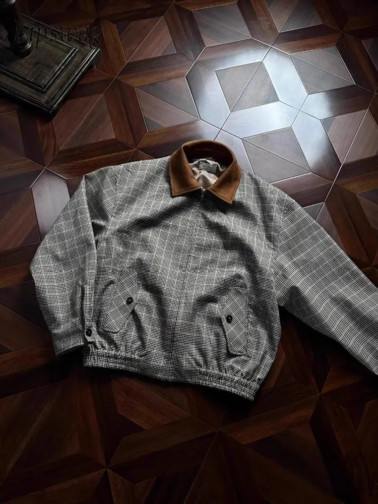 

Классические мужские лоскутные куртки с лацканами, весна 2026, модная облегающая верхняя одежда на молнии, мужские стильные куртки в клетку с принтом, пальто