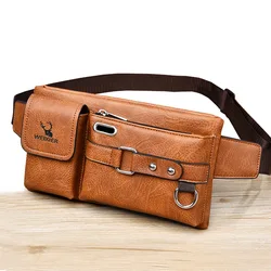 Bolsa Crossbody de couro PU multiuso, pacotes de cintura masculina, pacote de peito masculino Fanny Pack, telefone Hip Sack, moda