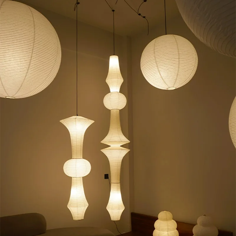 Round Ball Japanese Style Wabi-Sabi Wind Chandelier and Wind Paper Art Spherical Rice Restaurant Homestay Decoration Chandelier