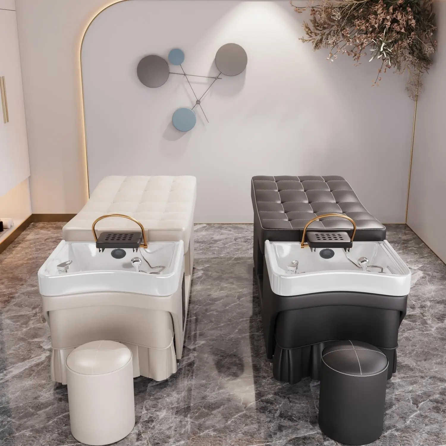 Minimalist European Style Shampoo Bed Ceramic Styling Ergonomic Shampoo Bed Luxury Designer Meubles De Salon Beauty Furniture