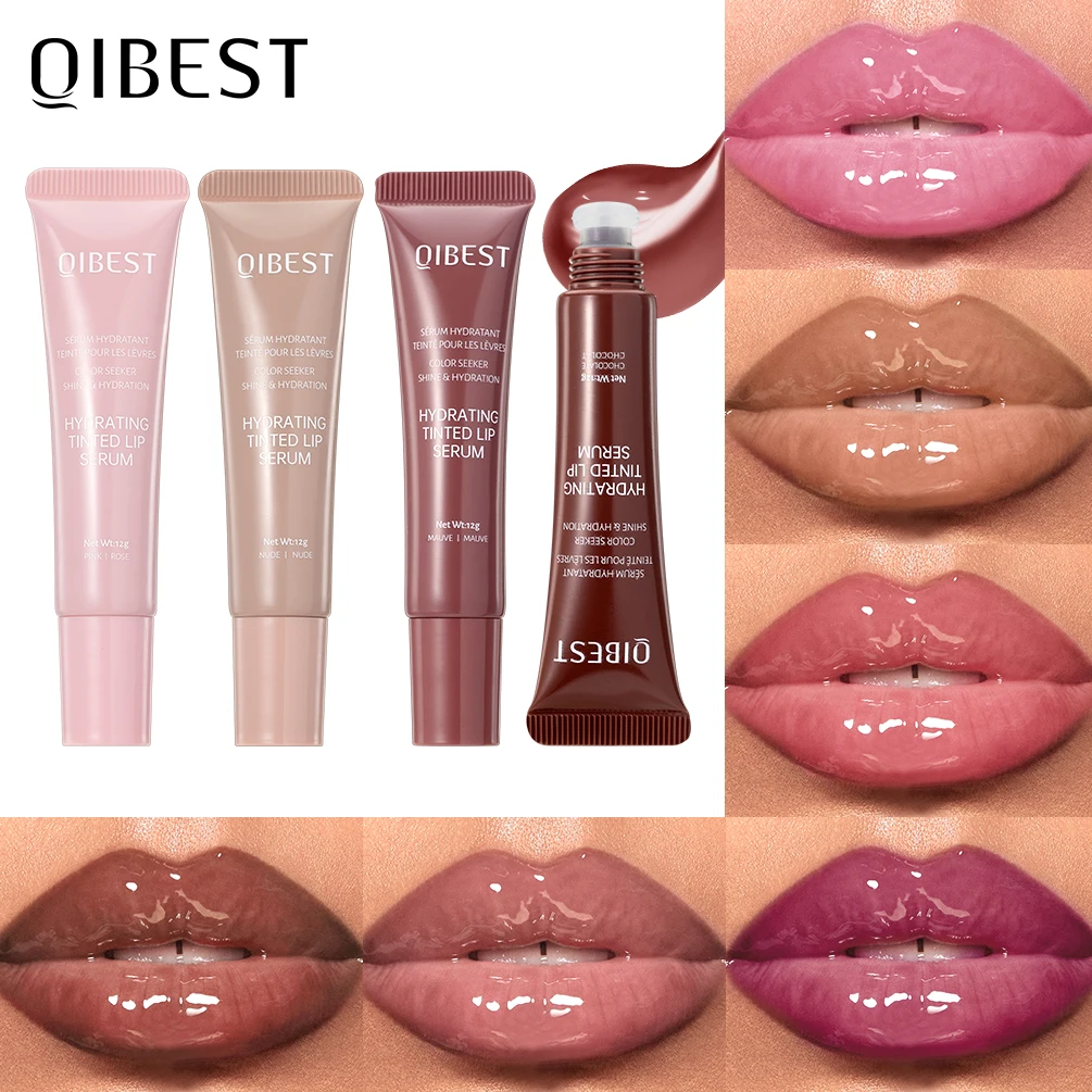 QIBEST 6 couleurs aqueux cristal gelée huile pour les lèvres baume hydratant lissant les lignes des lèvres gelée Pout brillant à lèvres verre vernis à lèvres cosmétique