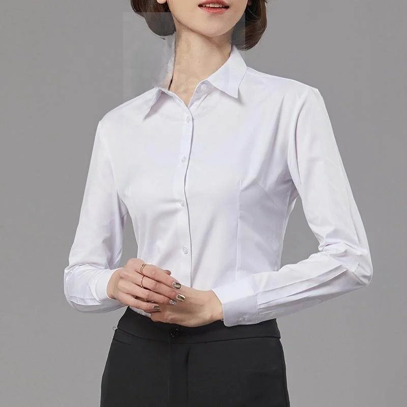 

Women's Professional White Shirt Twill Fabric Long Sleeve Comfortable Breathable Commuting OL Style Fashionable Autumn Collec...