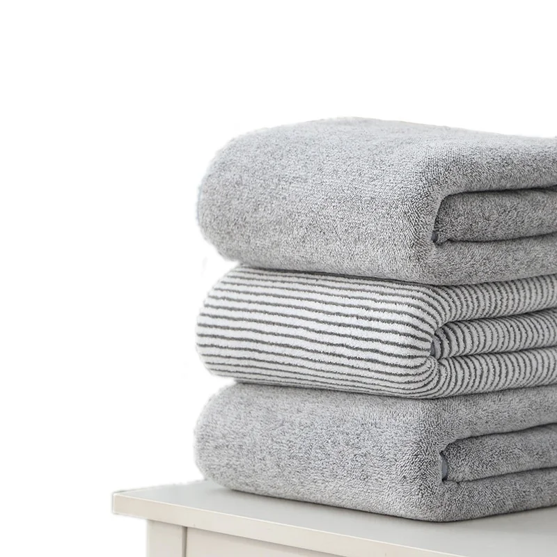 2Pcs Antibacterial Coral Fleece Bath Towel Set Bamboo Charcoal Fiber Absorbent Striped Beach Towels Quick Dry Bathroom Towels