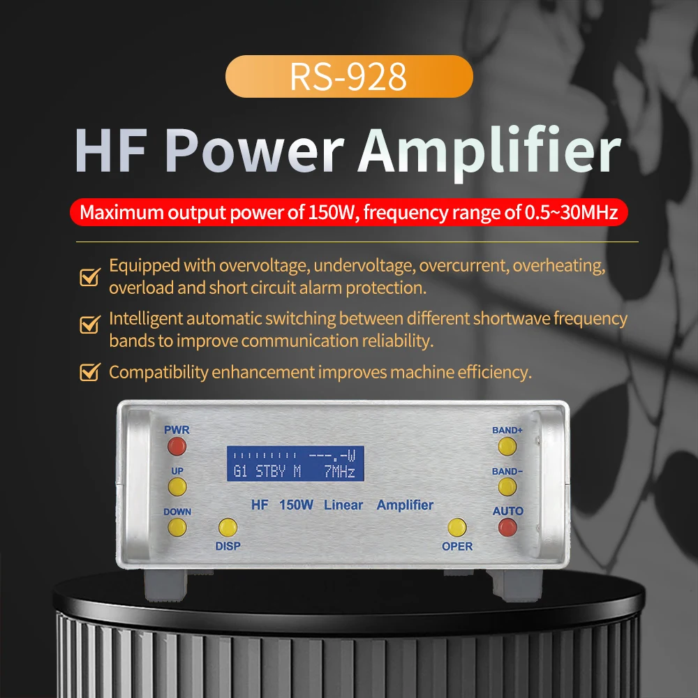 

150W High Power Amplifier Professional RS-928 HF Radio for FM AM CW SSB FT8 1MHZ-30MHZ 27MHZ