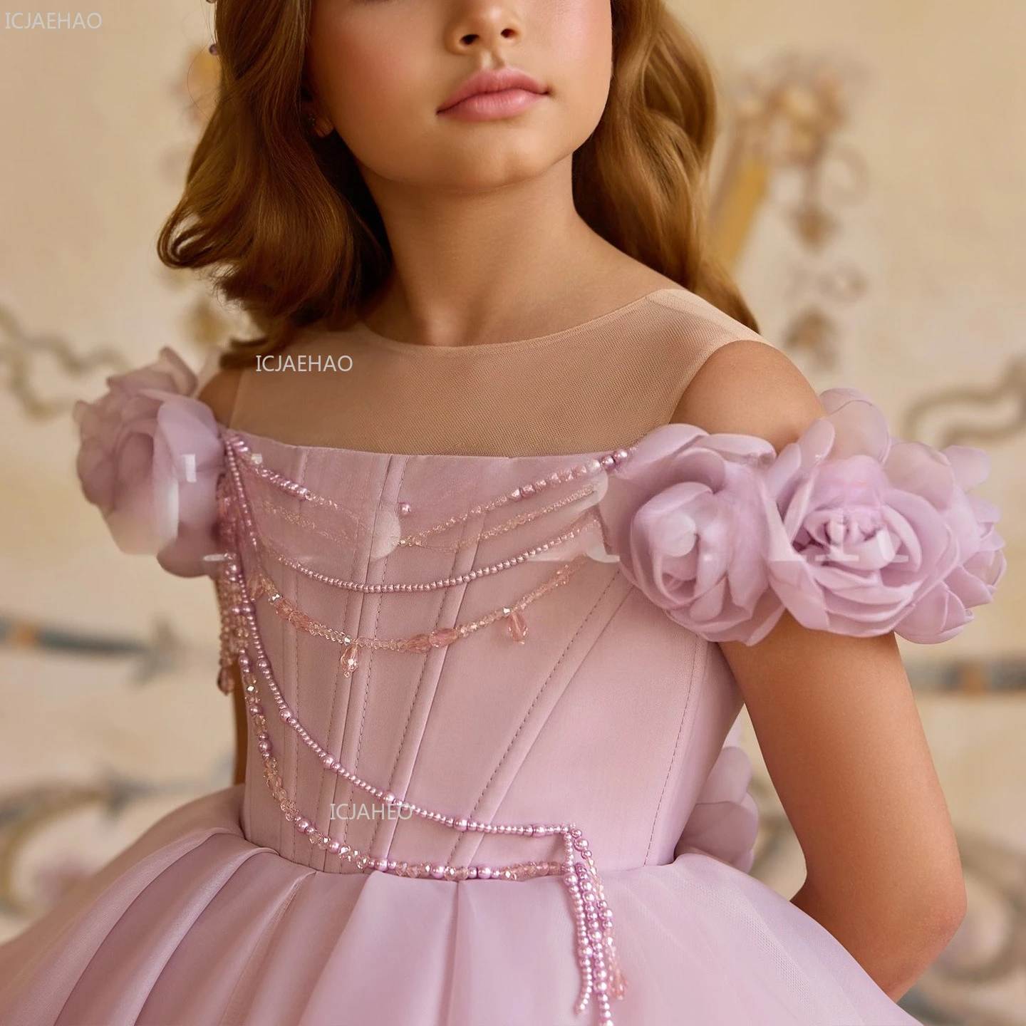 Kids Girls Pink Party Dress Princess Birthday Gown for Flower Pageant Formal Costume Girl Wedding Children Piano Recital Host