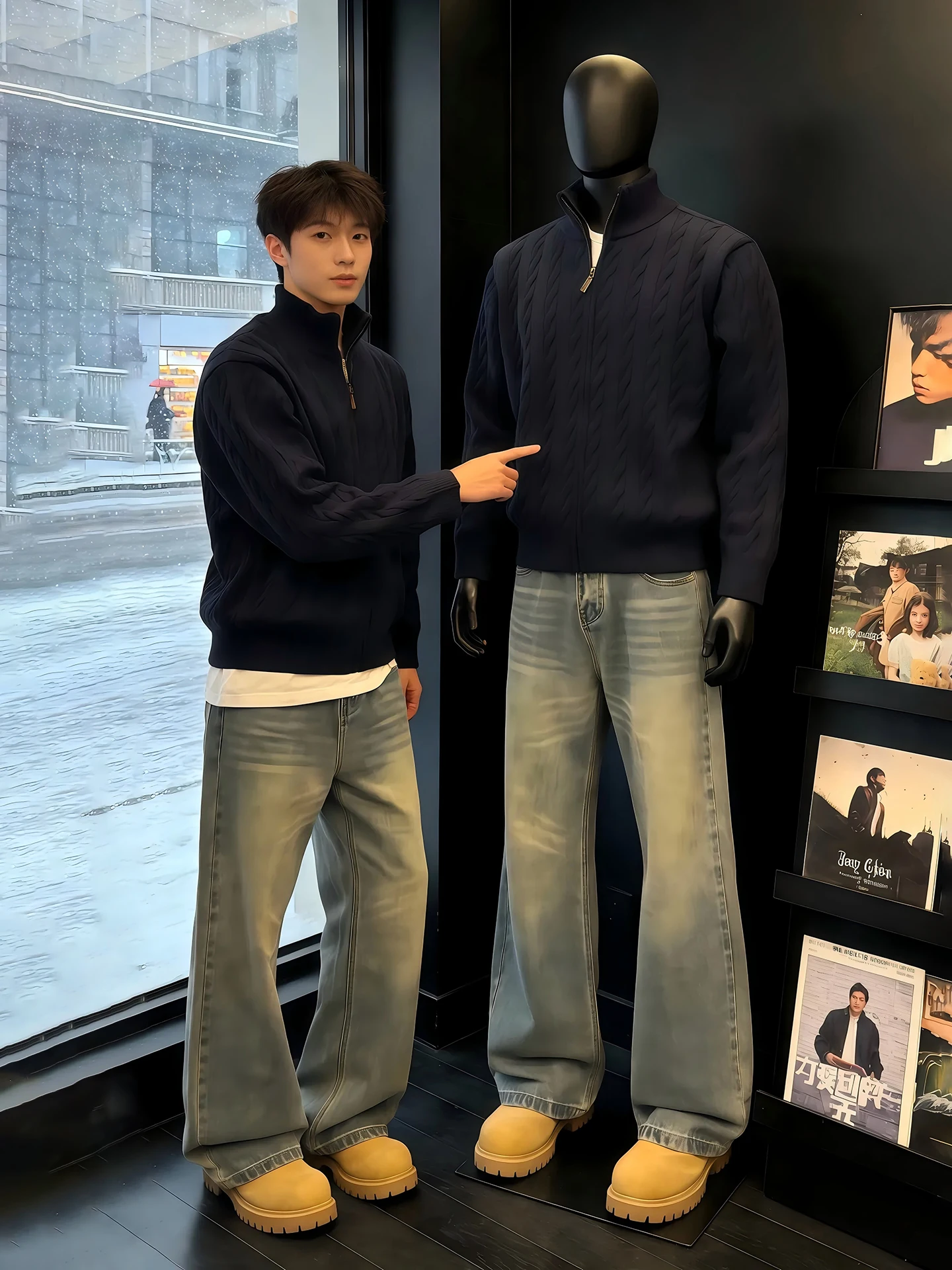 

Мужской зимний свитер Olive een f с воротником-стойкой на молнии, вязаный, с эффектом высокой теплосберегающей способности, в американском стиле Cleanfit