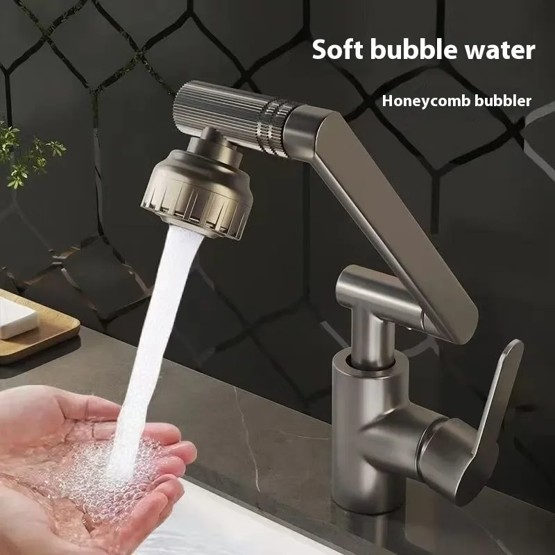 

1080°Rotatable Bathroom Mechanical Bathroom Wash Basin Faucet Universal Arm Kitchen Hot and Cold Water Tap Only Splashproof