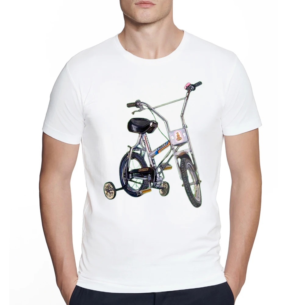 Vintage child Trike Bicycle Cyclist Painting artist T-Shirt New Men Short Sleeve Funny Old-school White Casual Boy Tees Tops