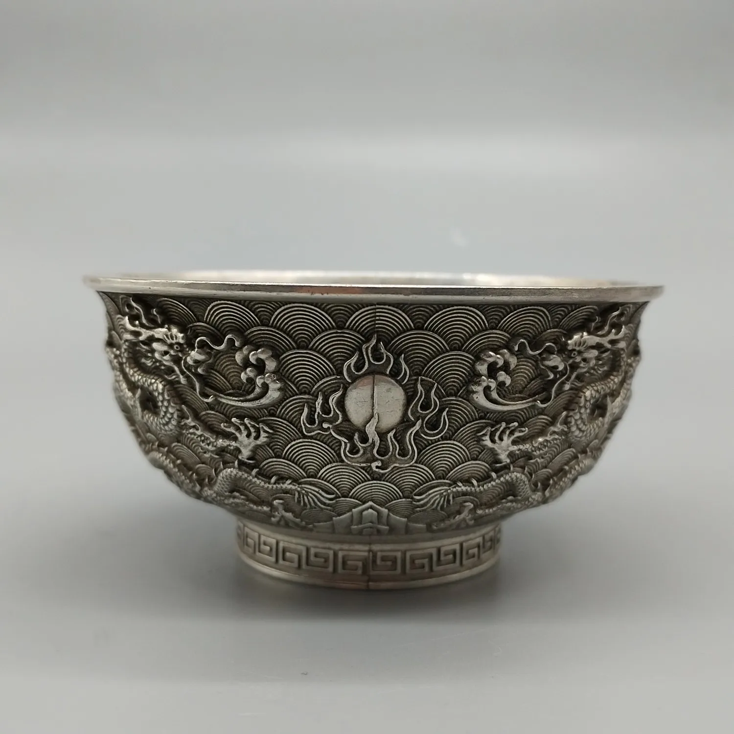 Bronze Collection Relief Five Dragons Roaring in the Sea Small Bowl Home Decoration Ornament Ornament