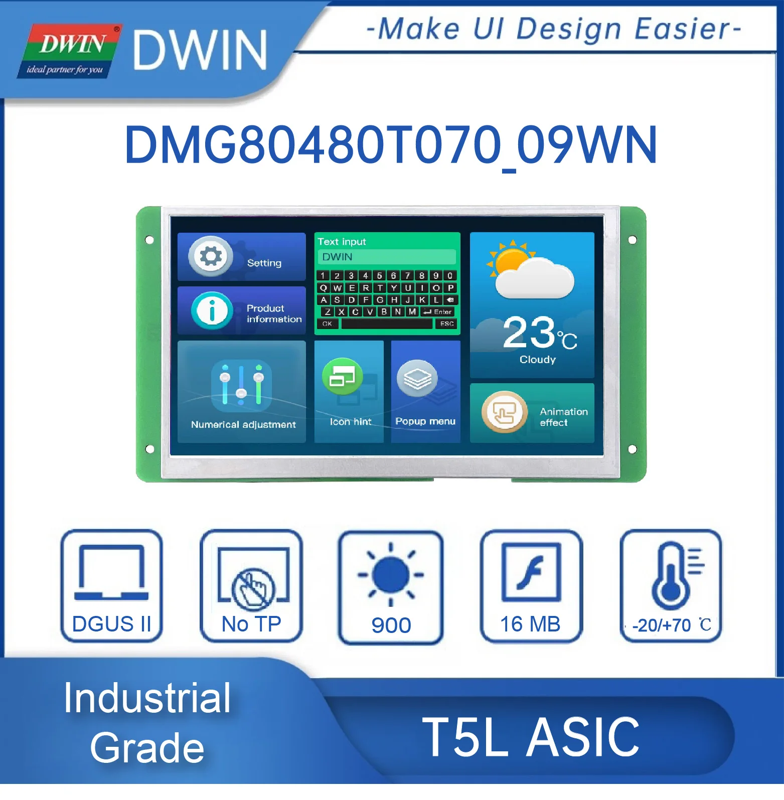 DWIN 7.0 Inci Modul Display TFT LCD Sorot 800*480 HMI Panel Sentuh Kelas Industri Pintar UART 《 Arduino