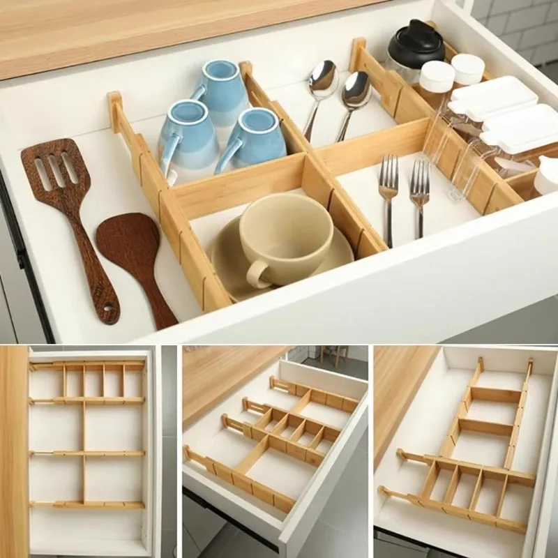 Bedroom Wardrobe Organizer Dividers Room Drawers Separators Kitchen Tableware Storage Divider Adjustable Bamboo Drawer Separator