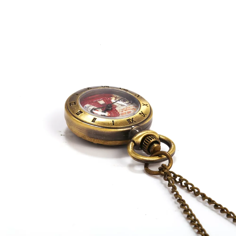 8894   Large bronze Paris Tower Roman scale pocket watch personality creative retro gift quartz pocket watch with necklace