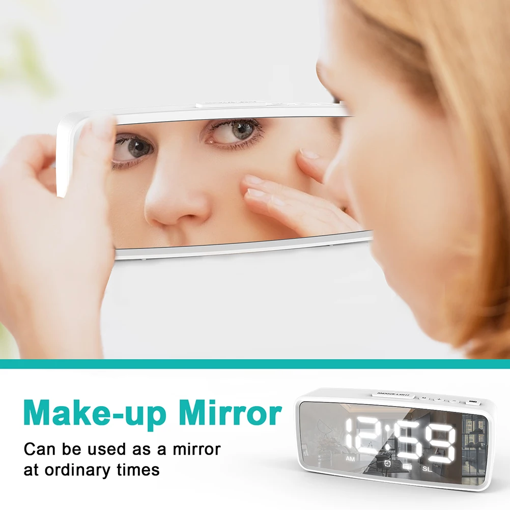 

LED Alarm Clock Mirror Surface Desktop Home Kids Compact Digital Clock Moisture Proof Easy Clean Stable
