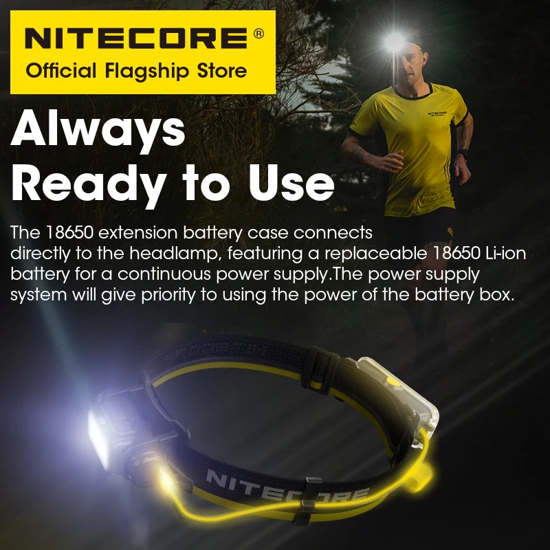 NITECORE 18650 Extension Battery Case Li-ion Battery Charger Limitess Power Bank for NU40 NU43 NU50 Headlamp Trail Run Hiking