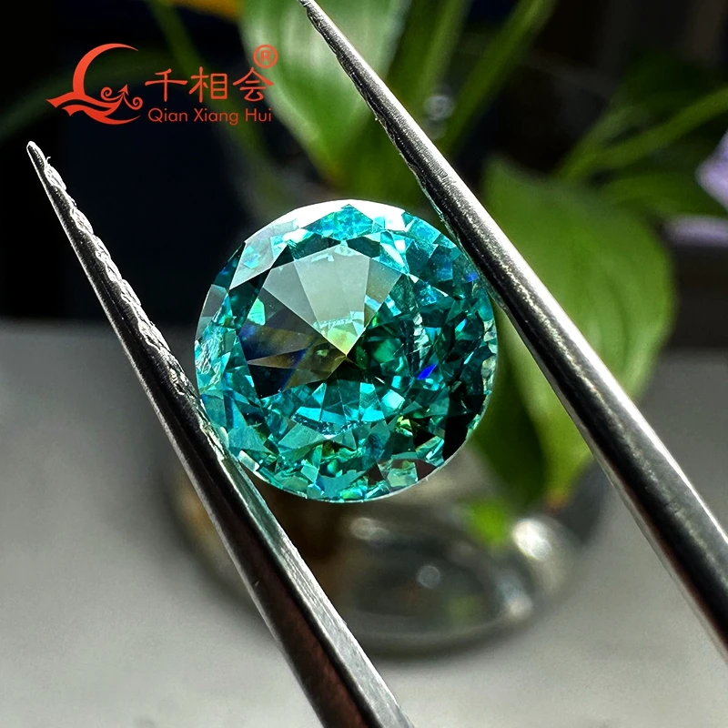 Blue green double  color round shape  crushed ice cut cubic zirconia loose stone cz stone for jewelry