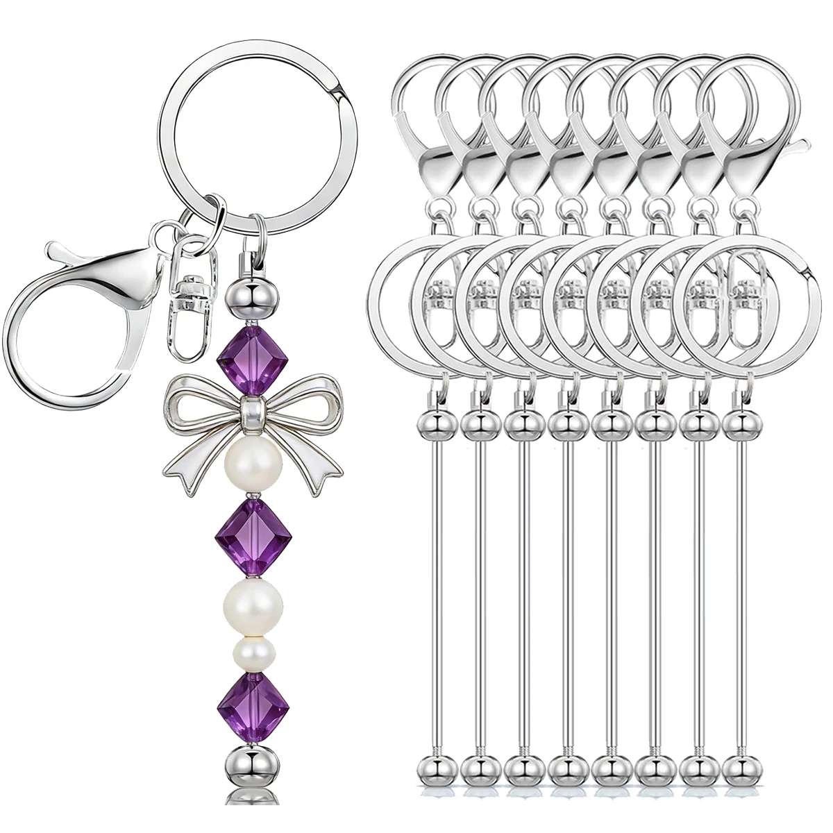 8 Pieces Metal Beadable Keychain Bars Blanks for Beads Pendant Jewelry Charms DIY Crafts Keychains Making Valentine’s Gift