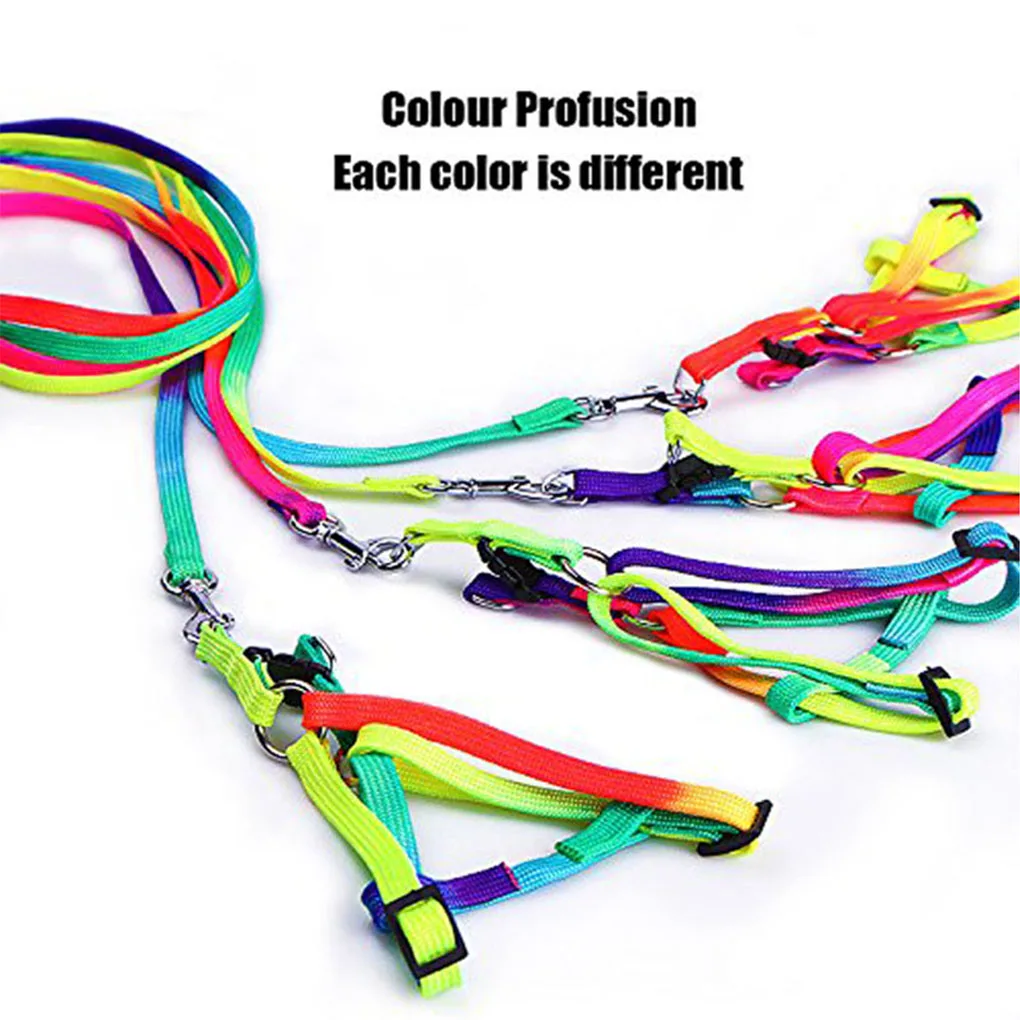 Colorful Pet Leash Adjustable Rainbow Small Rabbit Cat Collar Leash Band Dog Pets Lead Harness Strap Belt Pet Supplies