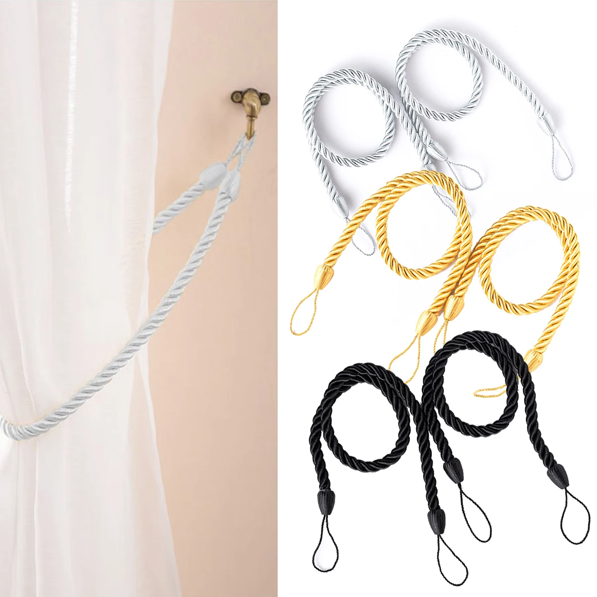 2Pcs Curtain Tiebacks Ropes TieBack Handmade Curtain Holdbacks Curtains Clips Tied Strap Holder Home Accessories Decorative