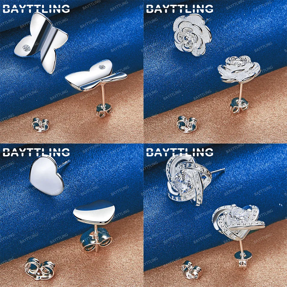 

Charm 925 Sterling Silver Delicate Flower Heart Shaped Earrings Women Gift Accessories Luxury Wedding Jewelry