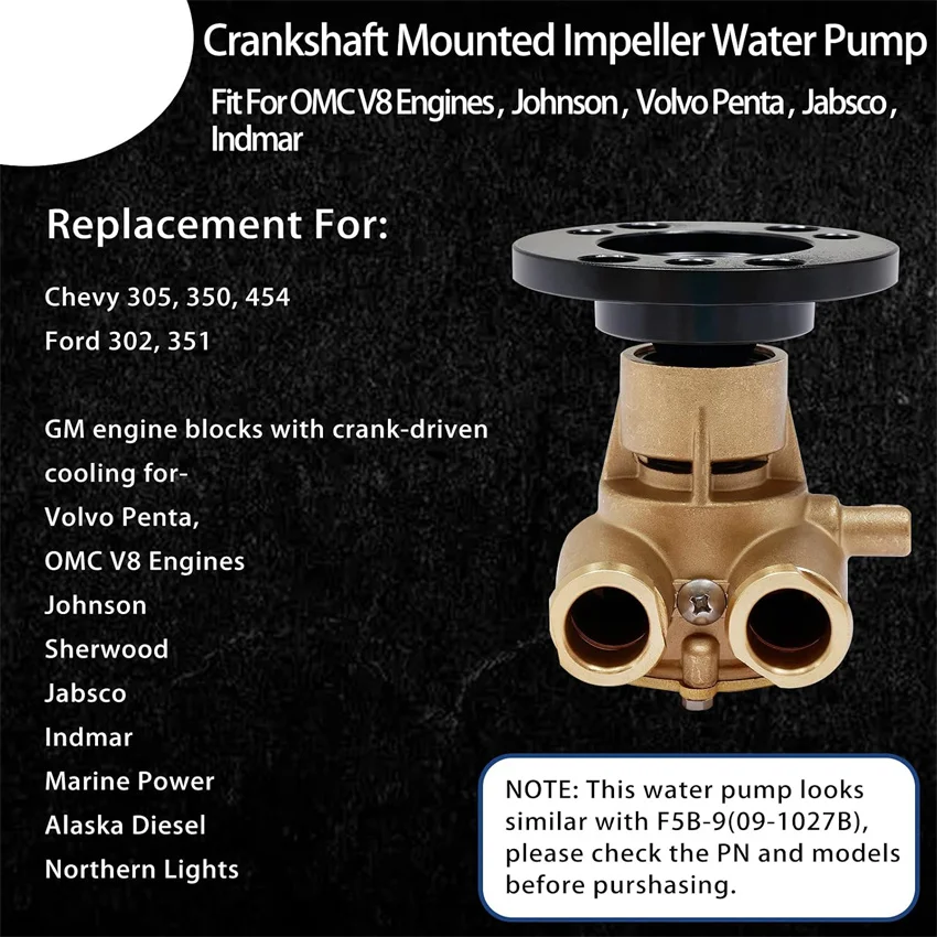 ANX Rohwasserpumpe, Kurbelmontierte V8-Kühlpumpe, Passend für OMC Johnson Sherwood Volvo Penta Jabsco, Ersetzt # 856513 3860703 F6B-9 – Detail 5