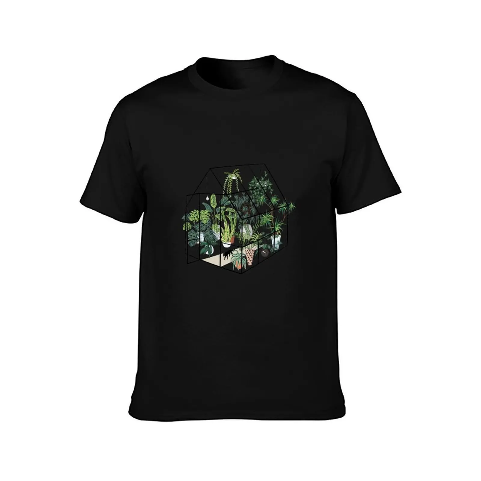greenhouse with plants T-Shirt, Summer Casual Cotton Tee, Oversized Streetwear Tops, Vintage Graphic Print, Unisex Men Women